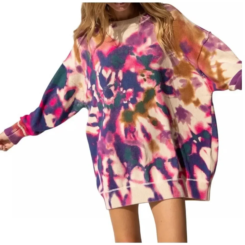 Natural Life Taylor Oversized Sweater in Sunrise Tie Dye Womens L/XL Multicolor - Picture 2 of 9